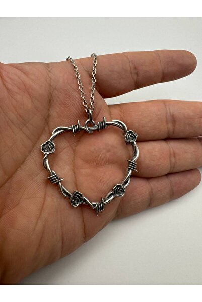 Herşey Nota Gothic Necklace with Heart Figure and Spiral Detail – Zamak Plated Unisex Accessory with 60 cm Chain