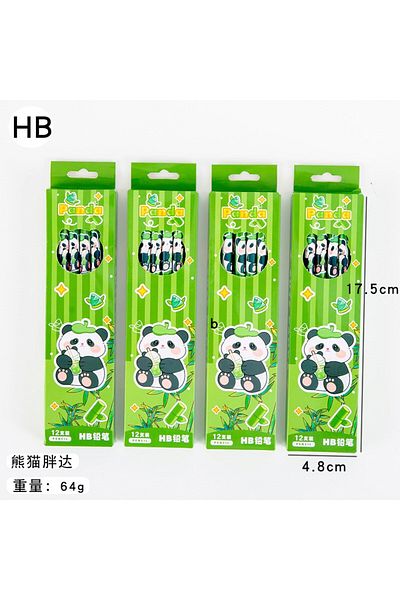 Flippy Set de 12 creioane negre, Flippy, 2B, pentru elevi, cu radieră, model Panda Verde