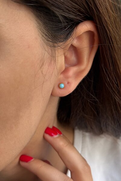 Utku Kuyumculuk 22 AYAR FİRUZE TAŞLI NOKTA KÜPE