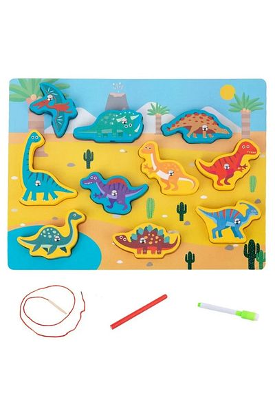 SARALMA Joc de pescuit magnetic din lemn 4 in 1, Dinozaur