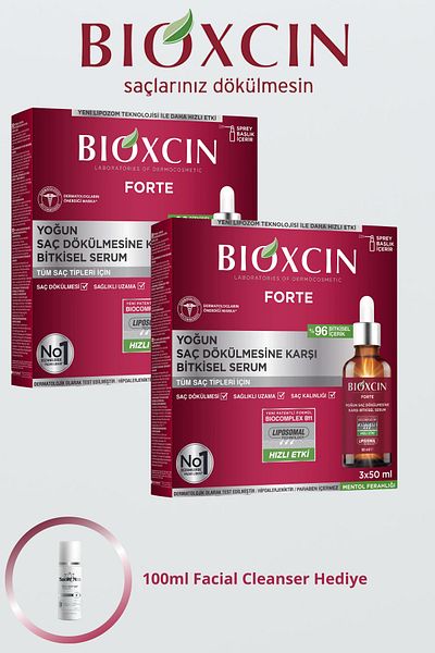 Bioxcin Intensive Anti-Shedding Herbal Forte Serum 3 X 50ml 2Pcs + 100ml Facial Cleanser Gift