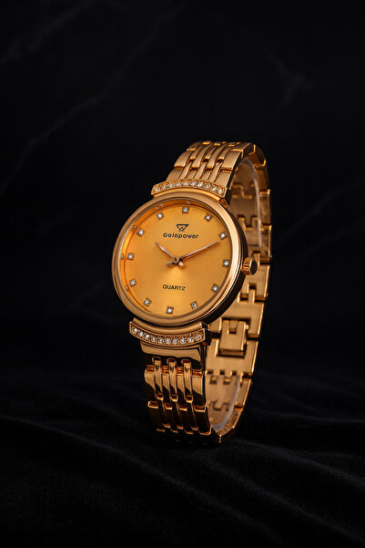 Goldpower Luxury Minimal Stone Detailed Metal Rose Color Wristwatch