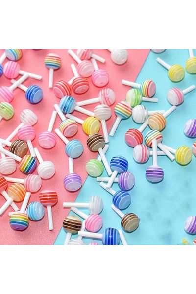 Choice1 6mm 50pcs Mixed Cute Lollipop Nail Art Charms 6mm 3D Kawaii Mini Summer Candy Nails Decorations