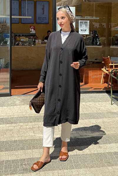 Tesettür Diyarı Kadın Yazlık Aerobin Kumaş Düğmeli Tunik Kap Siyah- Standart Beden (38-44 Uyumlu)