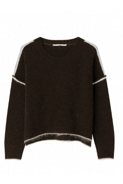 Amia&Co. Bitter Brown Crew Neck Long Sleeve Off Shoulder Sweatshirt