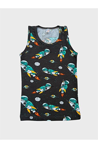 ALİŞ KİDS Boy's Cotton Orange Black Astronaut Dinosaur Patterned 2-Piece Undershirt