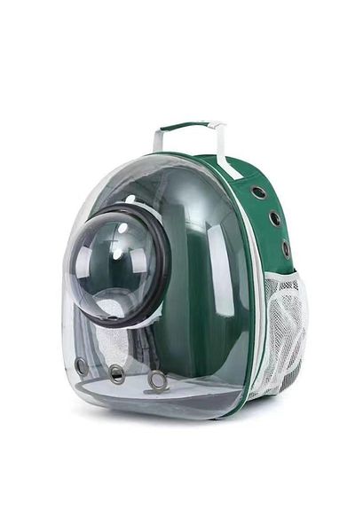 FOXMAG24 Animal transport backpack, breathable, transparent space capsule, porthole, green