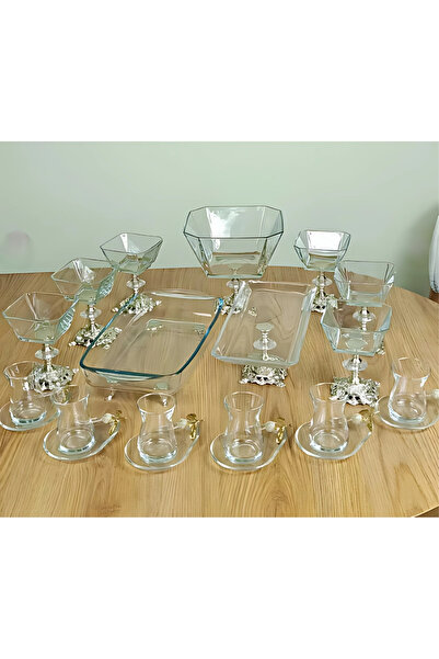 Paşabahçe Gold Detaylı Metal Ayaklı Sunum ve Servis Seti | Pasta – Magnolia – Çay Seti