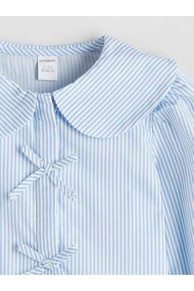 LC Waikiki Lcw Kids Blue Baby Collar Bow Detailed Girls' Shirt