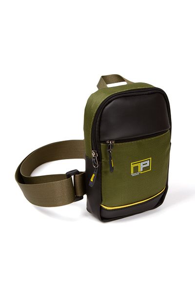 Newish Polo Men's Fabric Daily Cross Chest and Shoulder Bag with Phone Compartment - Khaki