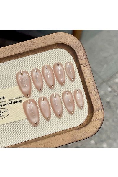 Choice M Handmade Press on Nails Ins Simple Nude Pink Cat Eye Fake Nails Full Cover Wearable Sweet Korean .