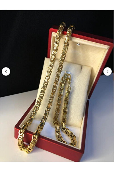 vogutima Erkek Çelik Set - 5mm Kral Altın Kaplama • Işıklı Kutuda • Sevgiliye...