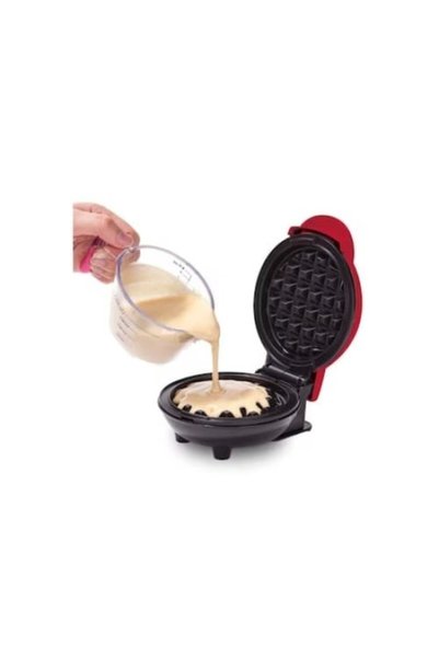FOXMAG24 Aparat de făcut mini vafe, electric, cu suprafață de gătit antiaderentă, putere de 350W, alimentat la rețea, roșu