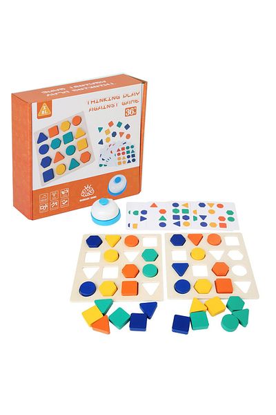 SARALMA Joc educativ Razboiul formelor geometrice, un set dublu cu forme, joc in doi, Montessori din lemn