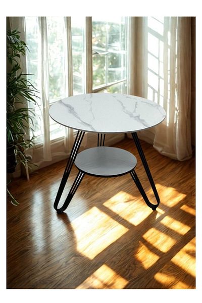 smart home Coffee and Tea Table - Premium Round Ceramic Serving Table with Heat-Resistant Surface, 60x60x60cm