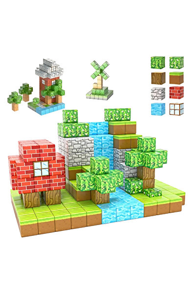 D&K WONDER Blocuri de construcție magnetice Minecraft D&K, 100 de piese, STEM educațional, creativitate și cognitiv, 3+