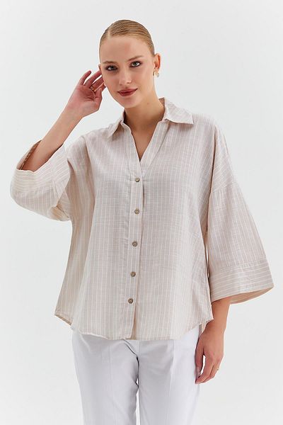 Nish&Chic Striped V-Neck Three Quarter Sleeve Shirt