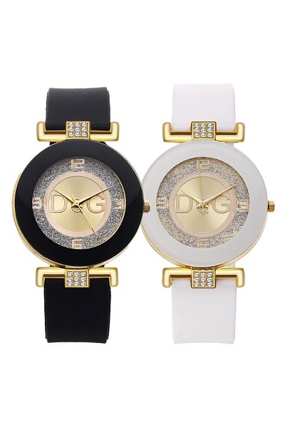 Choice 2pcs Fashion Ladies Simple Large Dial Quartz Watch Casual Sport Black White Silicone Women's Clock v