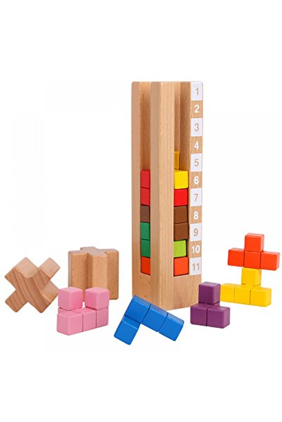 SARALMA Joc educativ, Turn tetris cu piese din lemn, Montessori