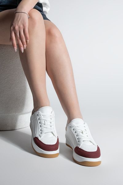 Marjin Women's Sneaker Thick Sole Suede Detail Sports Shoes Hinos Burgundy