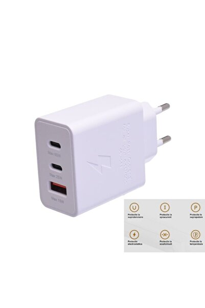 dalip Încărcător de perete 65W, încărcare rapidă, 2x USB-C și 1x USB-A 2.0, 230V, alb