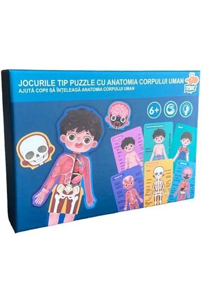 SARALMA Puzzle educativ din lemn, corpul uman in limba romana, baietel, SARALMA®