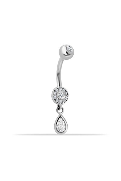 Dianora Piercing 14 Ayar Altın Taşlı Damla Taş Sallantılı Göbek Piercing