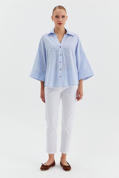 Nish&Chic Striped V-Neck Three Quarter Sleeve Shirt