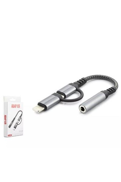 HCS Hadron Gj-026 Type-C + Lightning to 3.5mm F Cable Black