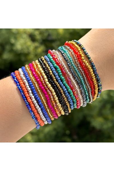 Choice C Gradient colored rice bead bead elastic bracelet set, hand woven dopamine bracelet multi piece set