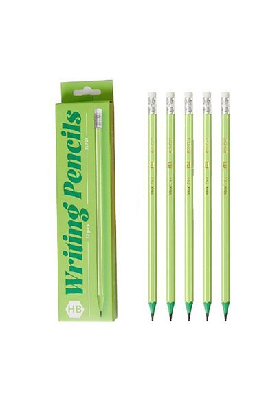 Flippy Set de 12 creioane negre, Flippy, HB, pentru școală, cu radieră, model verde, 19 cm