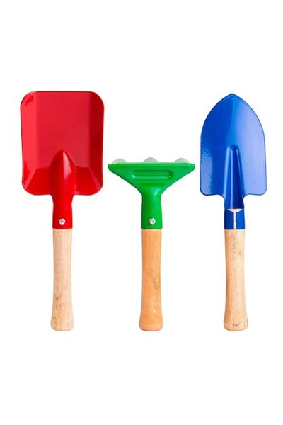 Dali Set de unelte de grădinărit pentru copii (sapă, greblă, lopată, mâner din lemn, metal, multicolor)