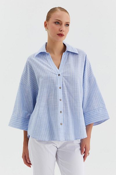 Nish&Chic Striped V-Neck Three Quarter Sleeve Shirt