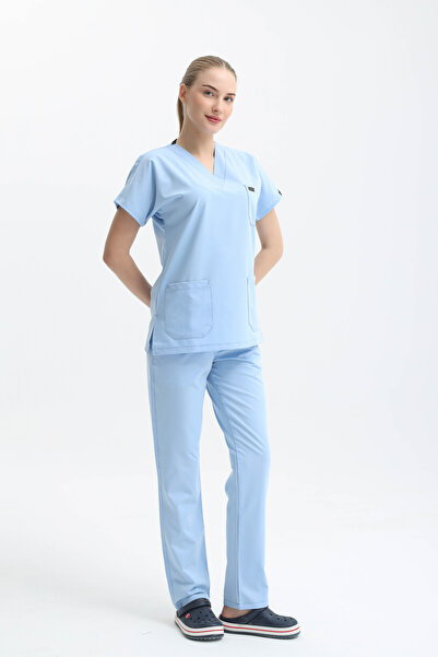 JUMAK Likralı Cerrahi Doktor Hemşire Scrubs Bebe Mavisi Takım ( Viscon Kumaş )