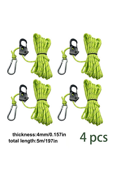 Choice 4 قطع خضراء، 4 قطع، حبل ربط للتخييم بطول 5 أمتار، منظم حبل للخيمة، حبل...