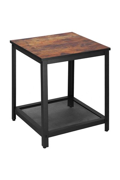SERSIMO Masa de cafea patrata, noptiera cu cadru otel si polita de depozitare, 45x45x55 cm, maro rustic