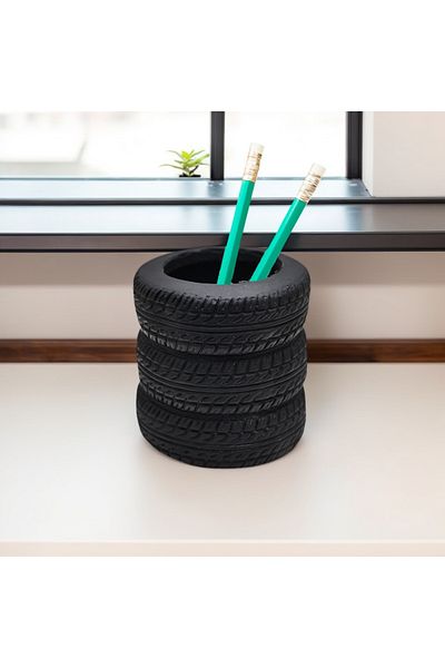 Choice black 1 pc creative tire pen holder, personalized stationery storage bucket, office desktop storage