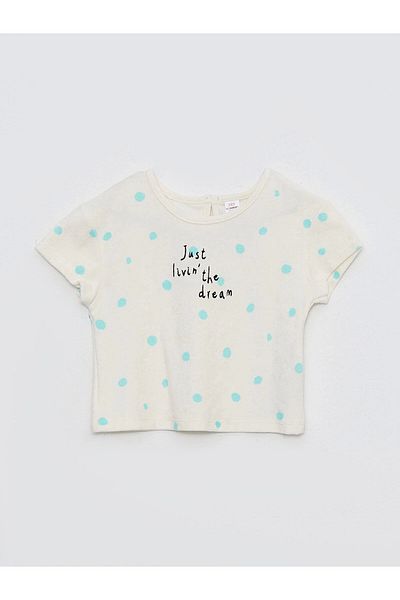 LC Waikiki LCW baby Ecru Crew Gât cu mânecă scurtă imprimat pentru fetiță Tricou și pantaloni scurți Set 2 buc