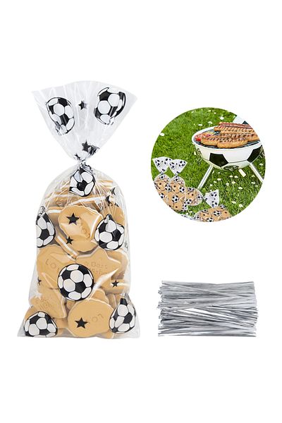Choice 50pcs Football 50/100pcs Soccer Treat Bags Football Party Cookie Candy Gift Bag with Ties Kids Sport