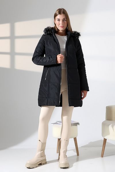 Talsmoda TALS FASHION FEMEII CULOARE NEGRA IMPERMEABILE SI IMPERMEABILE LA APĂ MANTURI MATLASATE CU BLANĂ