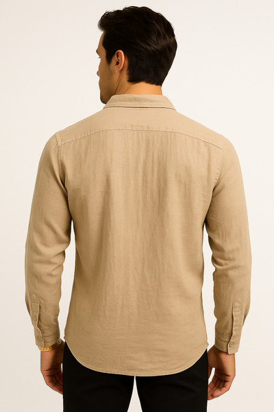 Butik Beige Color Linen Look Men's Shirt