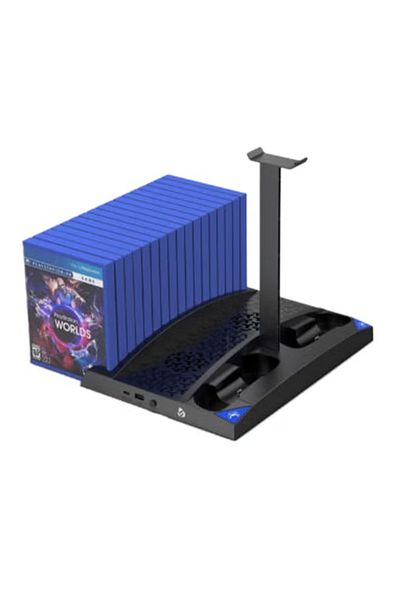 THREESIXNINE Vertical Charging Stand for PS5 – Dual Controller Dock, Cooling Fan, LED Indicator, and Disc Storage