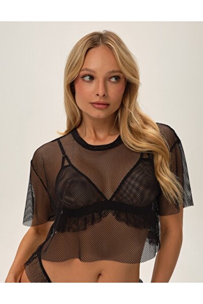 ESOTIQ Crop T-shirt perfect for women & Touch of extravagance & Made of decorative mesh fabric | Zev