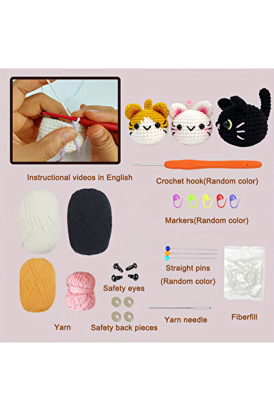 Choice 3 قطع قطط أميجورومي، مجموعة كروشيه للمبتدئين، تتضمن فيديو تعليمي خطوة ...