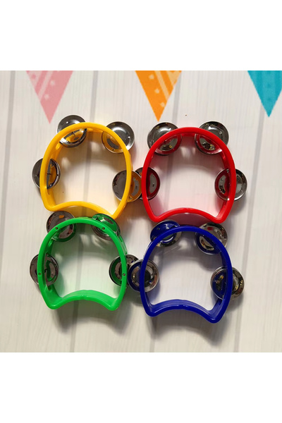APWIKOGER Burgundy 4pcs Tambourine Jingles Rattle Bell Musical Instruments For Party Kid Game Toys Color Plast