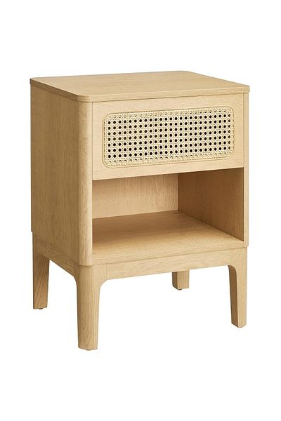 VASAGLE Noptiera 45x40x60 cm, cu sertar aspect ratan si raft, stil boho, PAL si MDF, natur