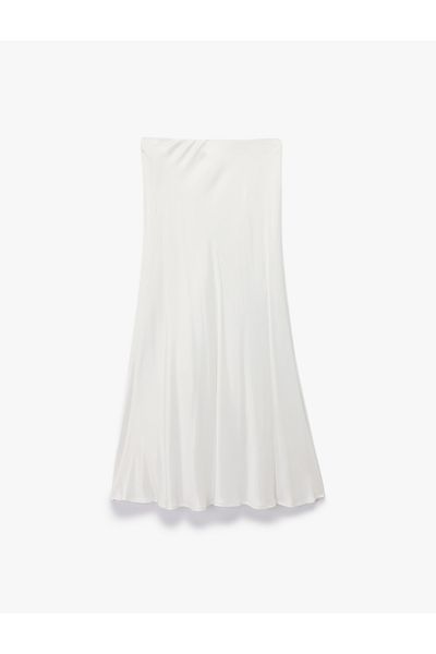 Koton Viscose Midi Length Flared Satin Skirt
