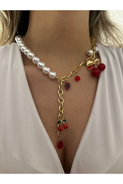 MyladyAccessoriess Kiraz Charm Detaylı İnci Premium Kolye