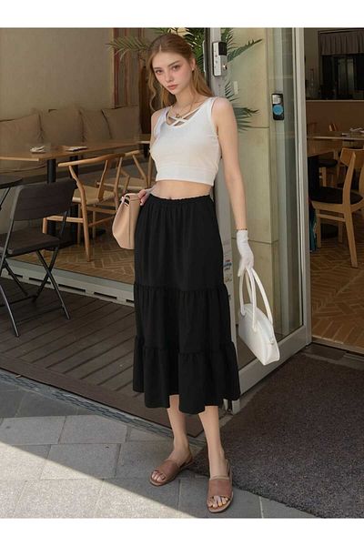DEVRİMAY TEKSTİL Women's 3 Layer Wrap Skirt, Hijab Skirt, Long Skirt
