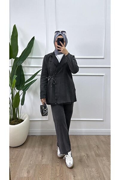 HİJAB STORE بدلة الدنيم رمادي